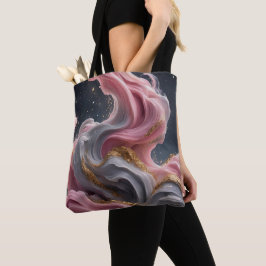Abstrakte Fluid-Art-Tasche aus rosa Grau mit golde