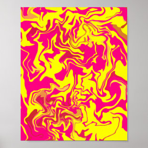 Abstrakte Fluid-Kunst mit Gelb- und Rosa-Wirbel Poster