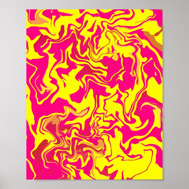Abstrakte Fluid-Kunst mit Gelb- und Rosa-Wirbel Poster (Vorne)