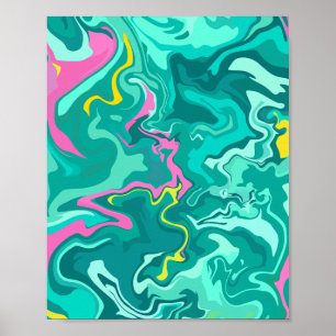 Abstrakte Fluid-Kunst mit Grün, Rosa und Gelb Poster