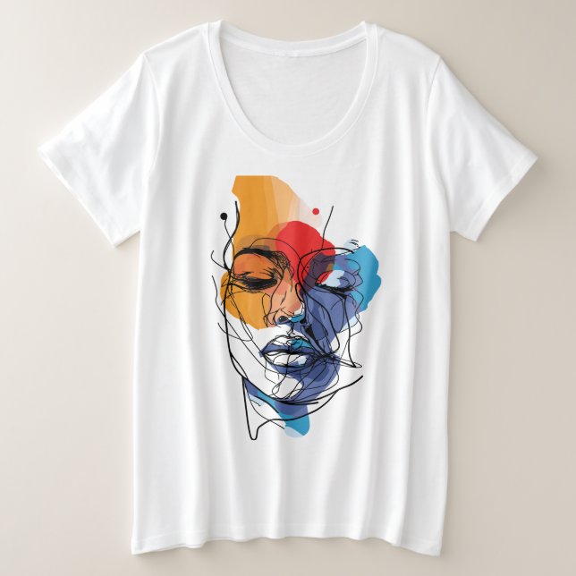 Abstrakte Fluid Line Face Art Große Größe T-Shirt (Design vorne)