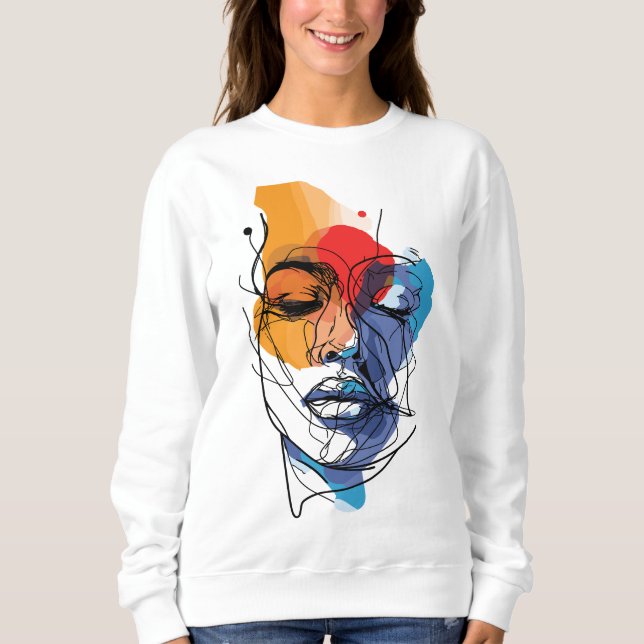 Abstrakte Fluid Line Face Art Sweatshirt (Vorderseite)