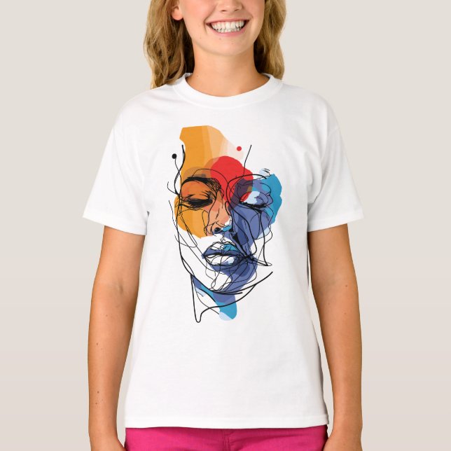 Abstrakte Fluid Line Face Art T-Shirt (Vorderseite)