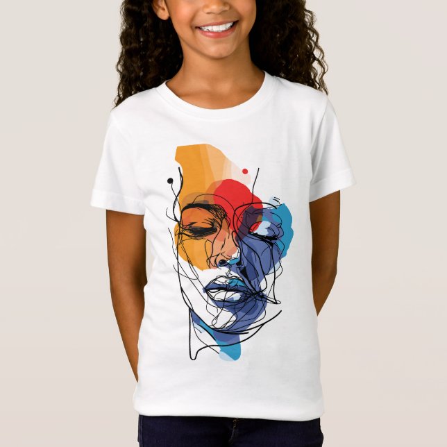 Abstrakte Fluid Line Face Art T-Shirt (Vorderseite)