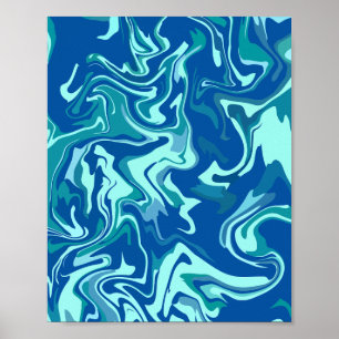Abstrakte Fluid Wave Art mit blauen und Aquamarine Poster