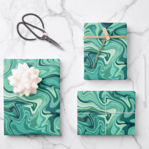 Abstrakte Fluidität in Grüntönen Geschenkpapier Set