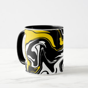Abstrakte Fluidkunst in Schwarz, Weiß und Gelb Tasse