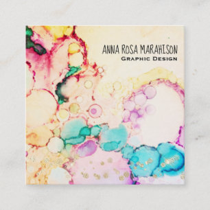 *~* Abstrakte Flussblasen Pfirsichgelb blau Quadratische Visitenkarte