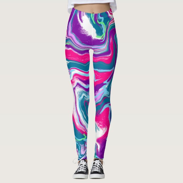 Abstrakte Flüssigkeiten in Rosa und Blau Kunst Leggings (Vorderseite)