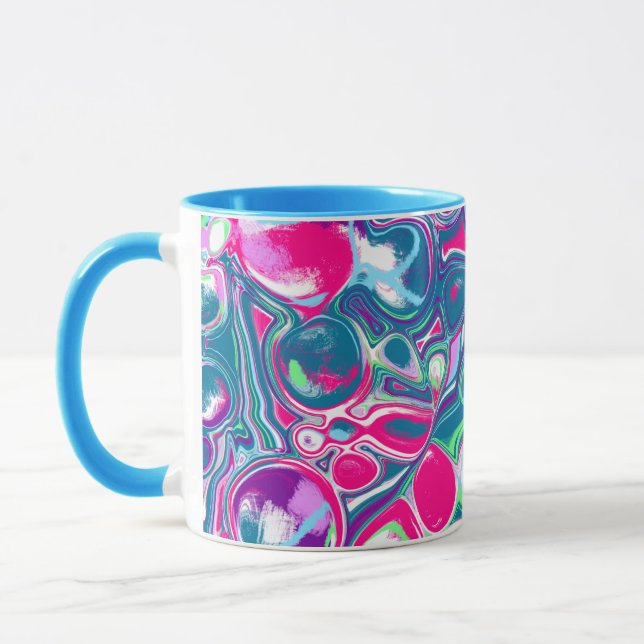 Abstrakte Flüssigkeiten in Rosa und Blau Kunst Tasse (Links)