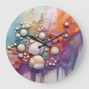 Abstrakte Flüssigkeiten Pour Art Beach Vibes, Kies Große Wanduhr