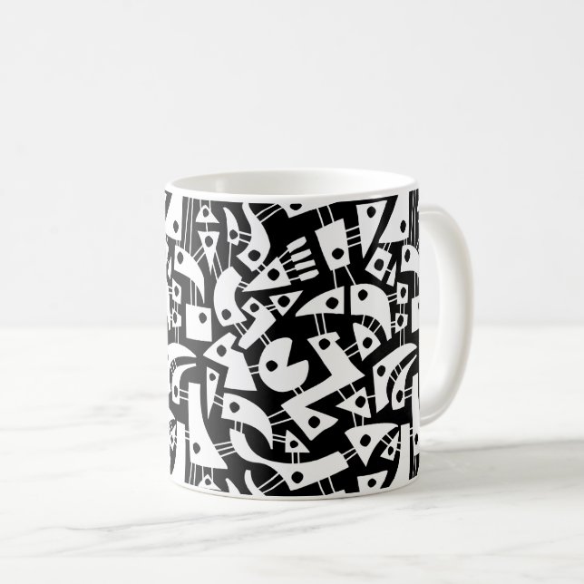 Abstrakte Formen 180318 - Schwarz-Weiß Kaffeetasse (VorderseiteRechts)