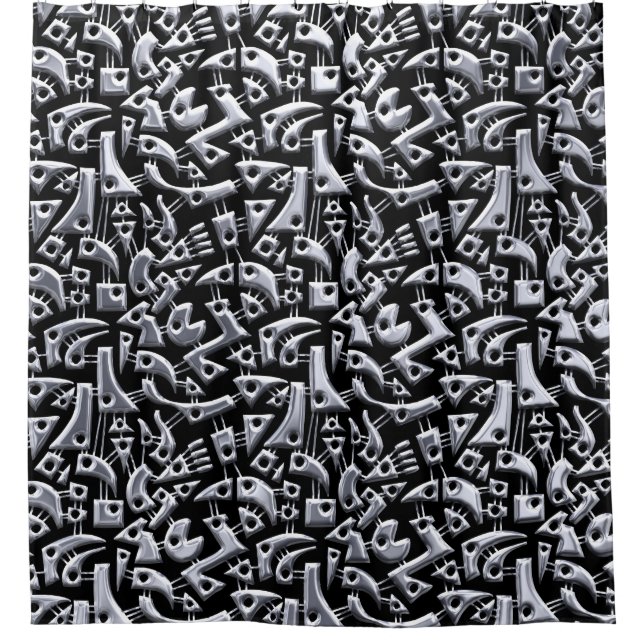 Abstrakte Formen 180318 - Shiny Silver Duschvorhang (Vorderseite)