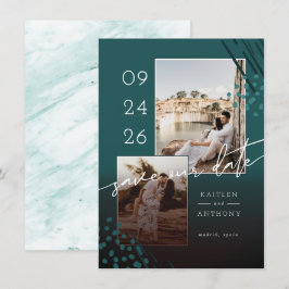 Abstrakte Formen Aquamariner grüner Marmorrücken u Save The Date