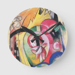 Abstrakte Formen (auch Farbige Blumen) von Franz M Runde Wanduhr