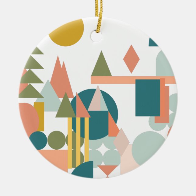 Abstrakte Formen Landschaft Blaue grüne Geometrie Keramik Ornament (Vorne)