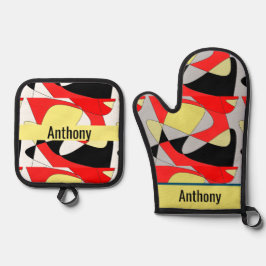 abstrakte Formen - Name Ofen Mitt & Topf Ofenhandschuh & Topflappen-Set