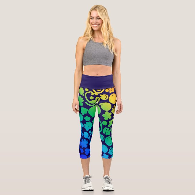 Abstrakte Formen, Smiley, lila Capri Leggings (Vorderseite)