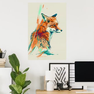 Abstrakte Fox Art Print, lebhafte Illustration Poster
