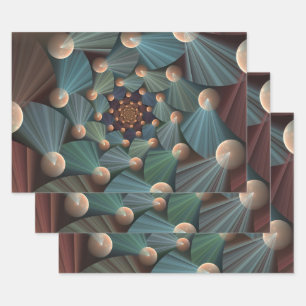 Abstrakte Fraktal Kunst mit tiefbraunem Schiefer B Geschenkpapier Set