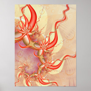 Abstrakte fraktale Kunst aus roten Korallententake Poster