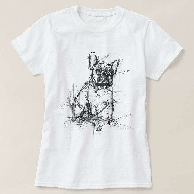 Abstrakte französische Bulldog-Sketch T-Shirt (Design vorne)