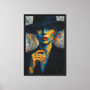 Abstrakte Frau in Hat Red Lips Color Splash Leinwanddruck