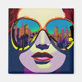 Abstrakte Frau in Sonnenbrille mit City Reflection Magnet