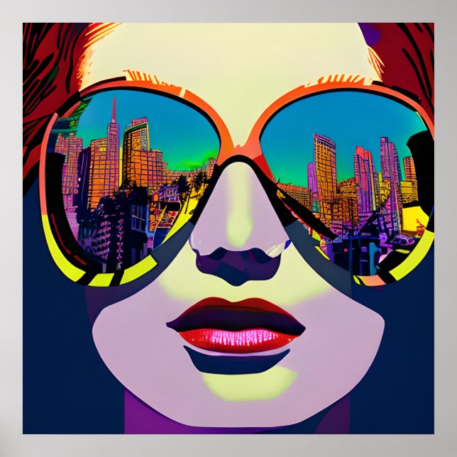Abstrakte Frau in Sonnenbrille mit City Reflection Poster (Vorne)