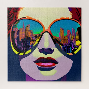 Abstrakte Frau in Sonnenbrille mit City Reflection Puzzle