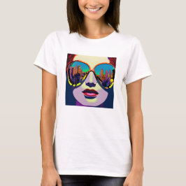 Abstrakte Frau in Sonnenbrille mit City Reflection T-Shirt