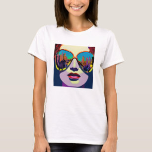 Abstrakte Frau in Sonnenbrille mit City Reflection T-Shirt