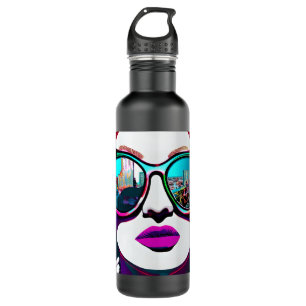 Abstrakte Frau in Sonnenbrille Reflektion Stadt Edelstahlflasche