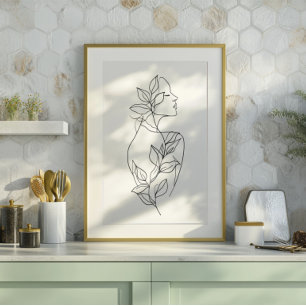 Abstrakte Frau Linienkunst Botanischer Minimalis Leinwanddruck