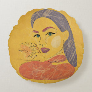 Abstrakte Frau: Minimalistisches Portrait Rundes Kissen