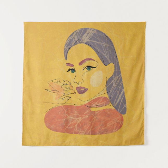 Abstrakte Frau: Minimalistisches Portrait Wandteppich (Vorderseite)