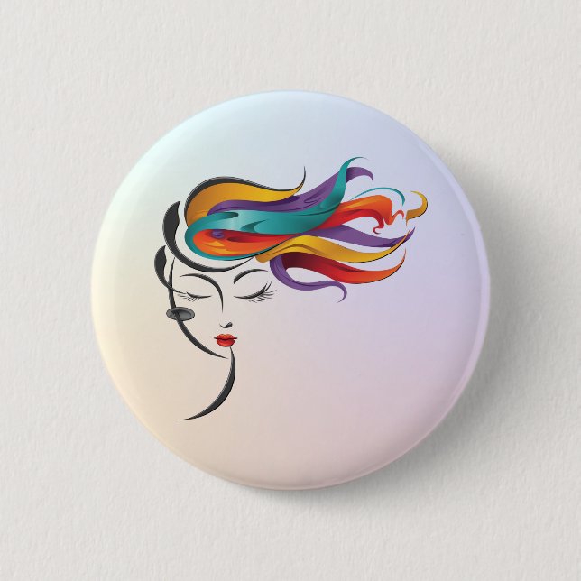 Abstrakte Frau mit farbenfroher Fliegenwelt Kunst Button (Vorderseite)