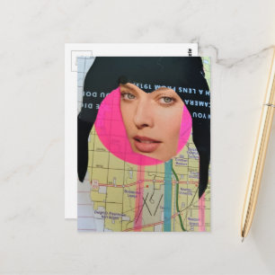 Abstrakte Frau mit schwarzen Haaren Collage Postkarte