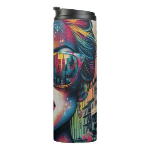 Abstrakte Frau mit Sonnenbrille Ai Kunst Thermosbecher