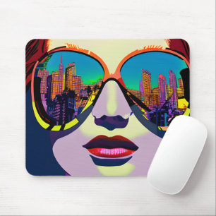 Abstrakte Frau mit Sonnenbrille und Stadtreflexion Mousepad
