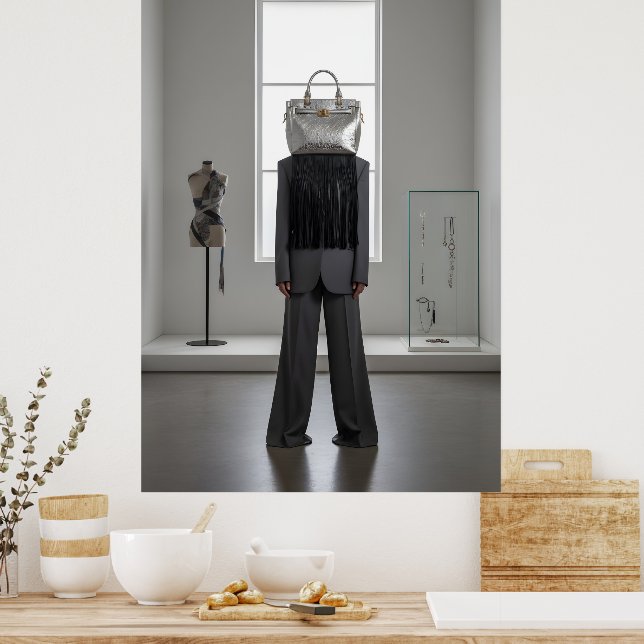 Abstrakte Frau mit Tasche auf dem Kopf Poster (Küche)