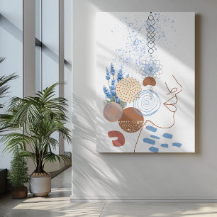 Abstrakte Frauen sehen sich der blauen Blume gegen Leinwanddruck