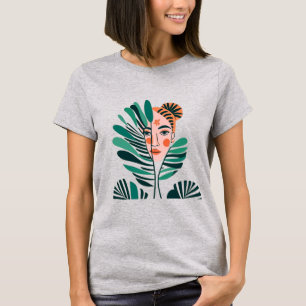 Abstrakte Frauengesicht hinter drei Blätter T-Shirt