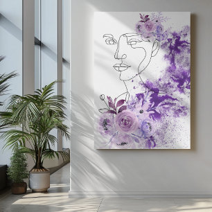 Abstrakte Frauenkunst mit violetten Blüten Leinwanddruck