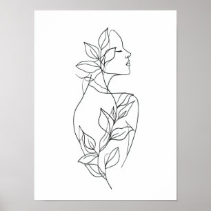 Abstrakte Frauenlinienkunst Botanischer minimali Poster