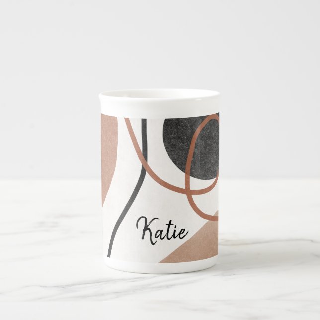 Abstrakte Freeform-Formen - braun und schwarz Prozellantasse (Vorderseite)