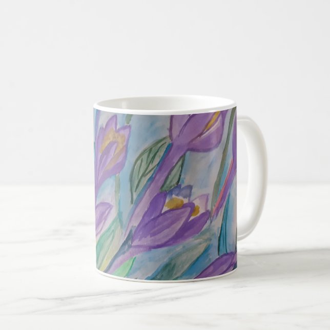 Abstrakte Frühlings-Crocus-Tasse Kaffeetasse (VorderseiteRechts)