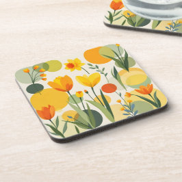 Abstrakte Frühlingsblumen, gelb und orange Getränkeuntersetzer