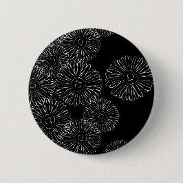Abstrakte Frühlingsblumen in Schwarz-Weiß Button