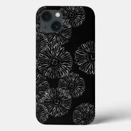 Abstrakte Frühlingsblumen in Schwarz-Weiß iPhone 13 Hülle